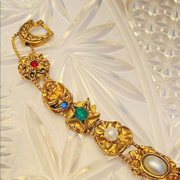 Vtg Slide Bracelet, Rhinestone Gold Plated Slide - Picture 5 of 15